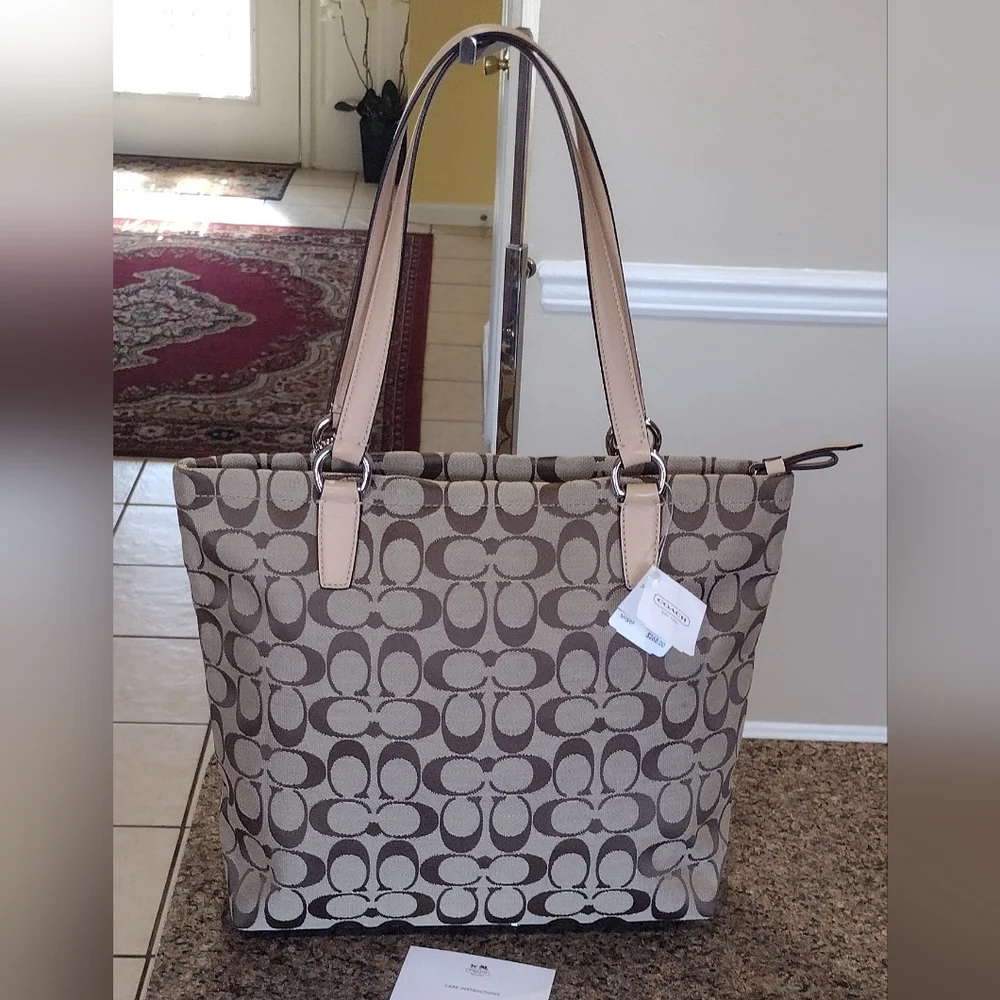 NWT Coach Signature Stripe 12 CM Tote
